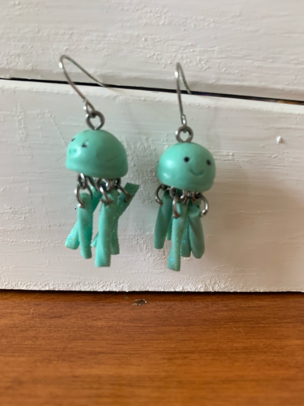Claire’s Glitter Teal Aqua Polymer Clay Jellyfish Dangle Earrings